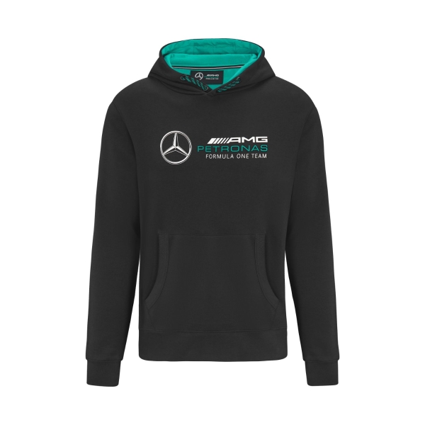 Mercedes AMG Petronas Mens Logo Hooded Sweat - Black